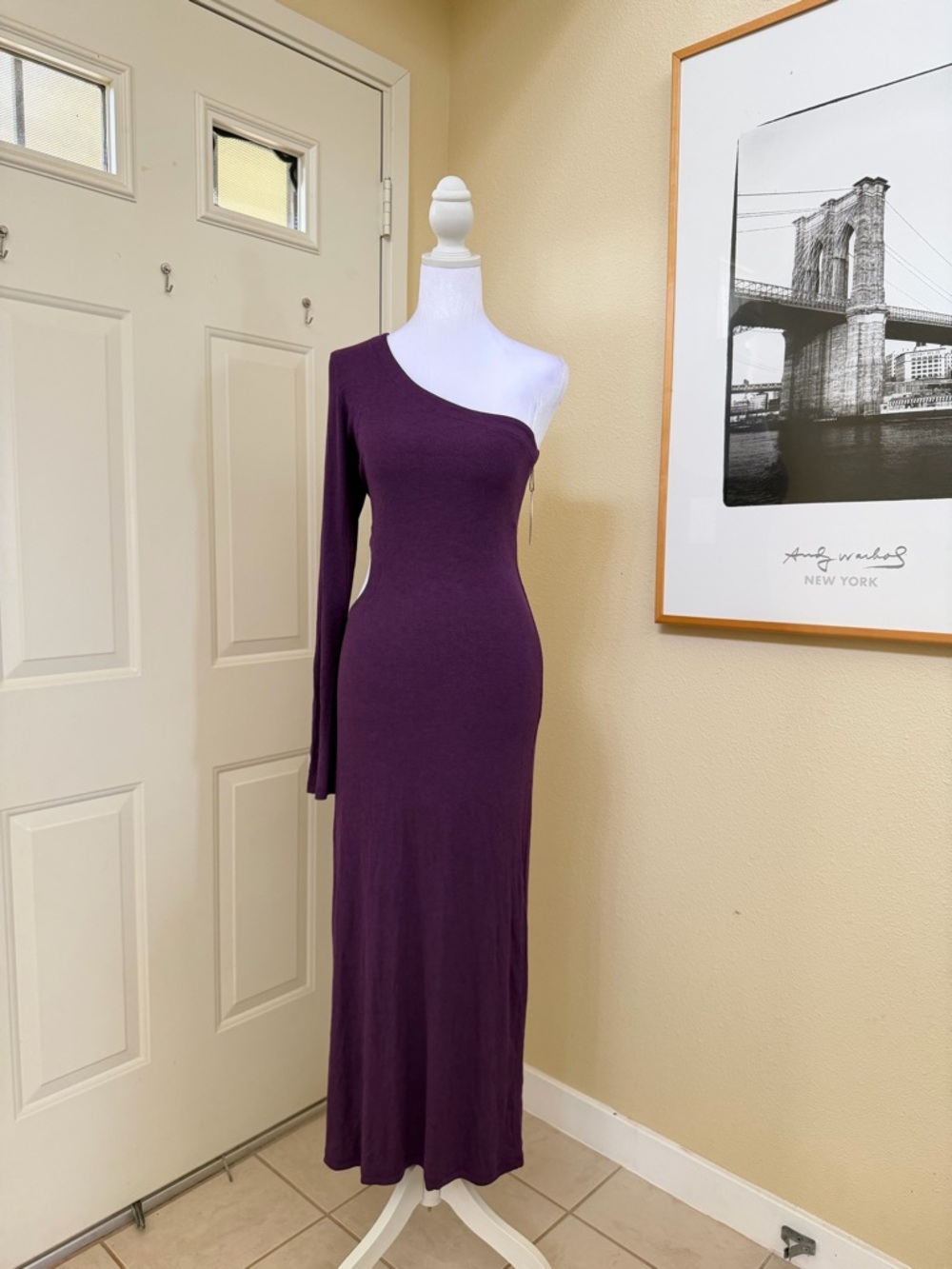 NWT LNA Darby One-Shoulder Dress in Plum Size Large
